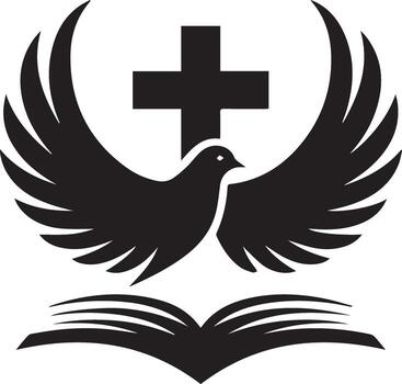 The dove and cross are on top of an open book vector