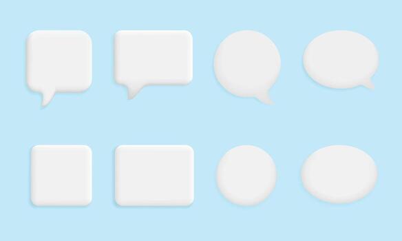 3D Speech Bubble and Text Box Set on Blue Background. UI, UX Chat Design Elements vector
