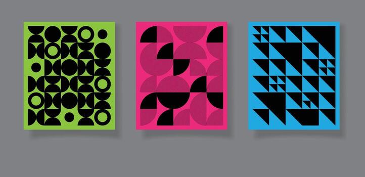 Abstract bauhaus geometric pattern backgrounds text, minimalist geometric designs with simple shapes and elements vector