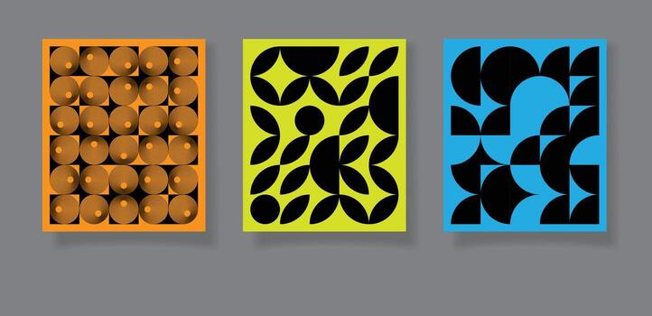 Abstract bauhaus geometric pattern backgrounds set for text, minimalist geometric designs with simple shapes and elements vector