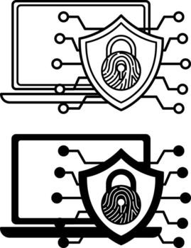 Cybersecurity Icons. Black and White Illustrations. Protect Computer Systems, Networks, Programs, and Data from Digital Threats vector