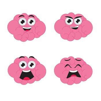 linda cerebro caracteres con múltiple gracioso expresiones incluso feliz, triste, enojado, y sorprendido. Perfecto para educativo diseño, niños material, y creativo gráficos. vector