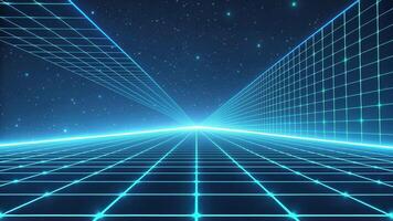 Futuristic Digital Grid Background with Glowing Lines Extends into Starry Night Sky Creating Mesmerizing Perfect for Production and Game, Evoking Endless Possibilities video