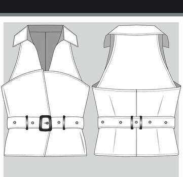 Technical Sketch of a Collared Vest with Belt vector