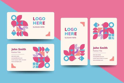 A bold set of business card templates with geometric shapes and creative layout. Ideal for branding, personal identity, and stylish professional use. vector