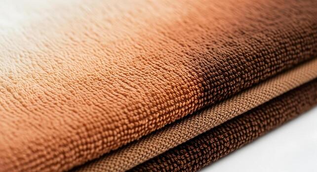 Close up of a textured fabric with a gradient of warm brown and beige tones showcasing intricate woven patterns and soft lighting photo