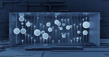 futurista ligero habitación lazo resumen cuadrícula y flotante esfera animación video