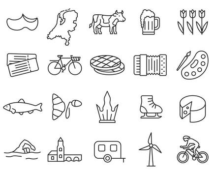 A set of icons symbolizing the Netherlands. A set of line icons dedicated to the Netherlands. vector