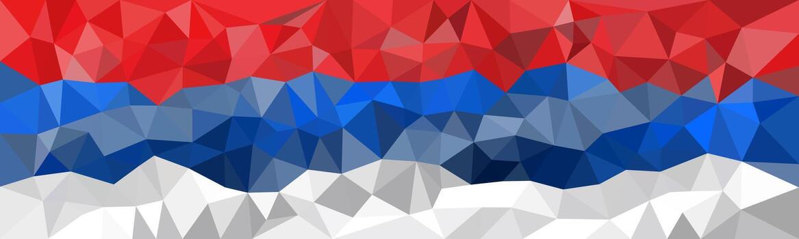 Abstract polygon flag design with red, blue, and white geometric low poly triangular shapes. vector