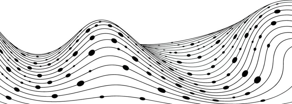 Abstract black and white wavy lines with dots creating a dynamic and flowing visual pattern vector