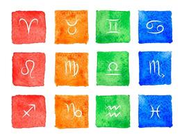Zodiac signs on colorful watercolor background vector