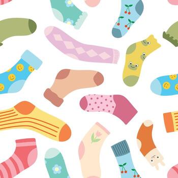 seamless background of multi-colored socks with patterns and stripes vector