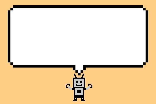 Decoration 8bit pixel robot chat bot AI with blank bubble background tech robotic. vector