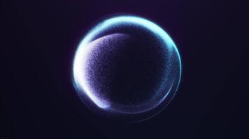 azul brilhando esfera fez do partículas dispersando dentro espaço. abstrato 4k digital ciclo com futurista dissolver e energia efeito. video