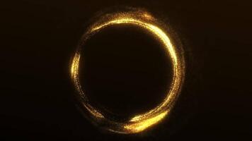 Golden vortex sphere made of glowing particles on dark background. Futuristic abstract 4K seamless loop with luminous energy flow and circular motion. video