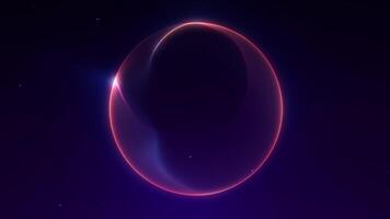 Abstract shiny gradient particle sphere rotating with glowing colorful energy lines on dark background. Seamless futuristic 4K loop animation. video