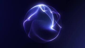 abstrakt glühend fraktal Kugel mit dynamisch Energie fließen und Partikel. futuristisch Digital Animation im 4k nahtlos Schleife, perfekt zum Technologie, Sci-Fi und modern Hintergründe. video