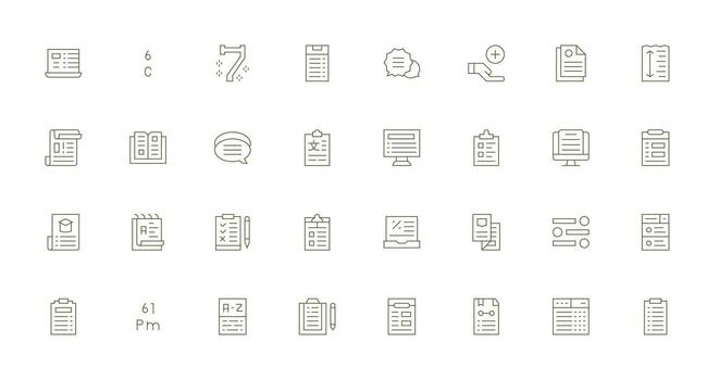 List Design Icons featuring 32 in Thin Line Style Design Ready Icon Set for Teams vector