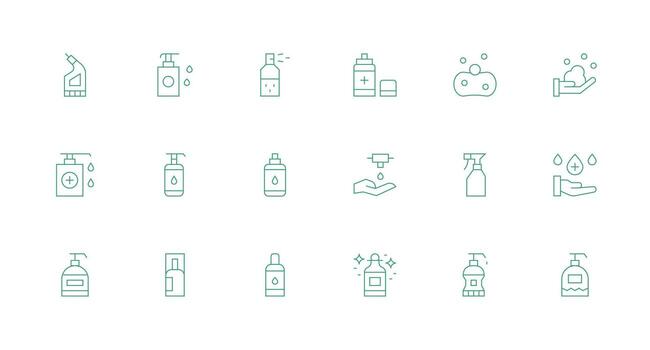 Sanitizer Visual Pack containing 18 Minimal Line Icons UI and UX Focused Icon Collection vector