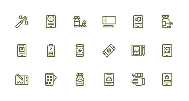Strong Stroke Line Icons from Tablet Set with 18 Vectors Clean Set for Layout Prototypes