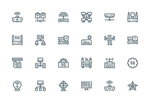 Router featuring 24 Icons in Thick Line Line Design Multi-Style Icons for Creative Projects vector
