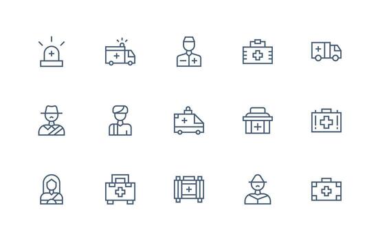 Paramedic Icon Collection with 15 Regular Line Designs Scalable Icons for Cross-Platform Interfaces vector