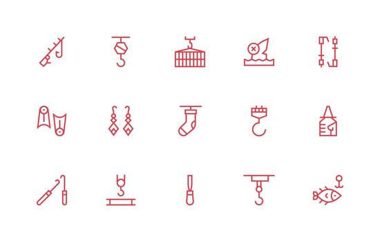 Hook Design Icons featuring 15 in Regular Line Style Pixel Perfect Icon Set vector