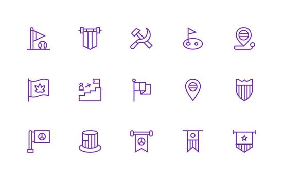 Flag Visual Pack containing 15 Regular Line Icons UI-Ready Icon Collection vector