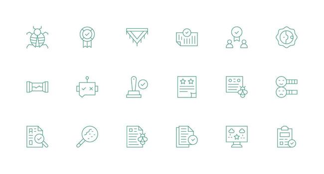 Quality Control Design Icons featuring 18 in Minimal Line Style Simple Icons for Interface and Wireframes vector