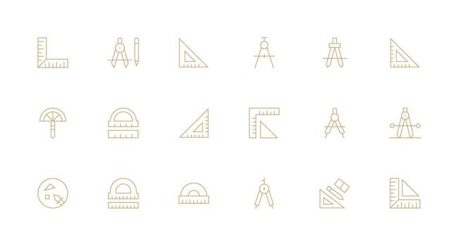 Protractor featuring 18 Icons in Minimal Line Design Fully Editable Icon Set for Web vector