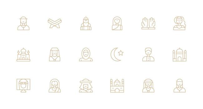 Minimal Line Style Muslim Icons with 18 Vectors Full Icon Library for UI Designers