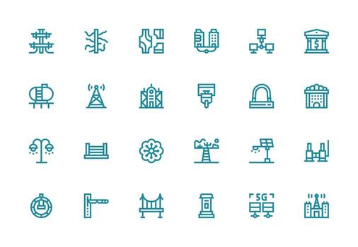 Thick Line Line Style Infrastructure Icons with 24 Vectors Well-Structured Icons for Creative Use