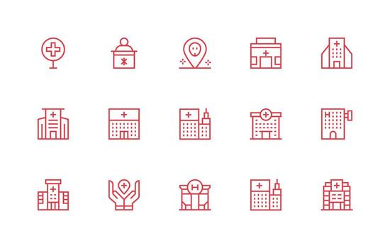 Medical Center Visual Pack containing 15 Regular Line Icons Sharp Icons for Presentations vector