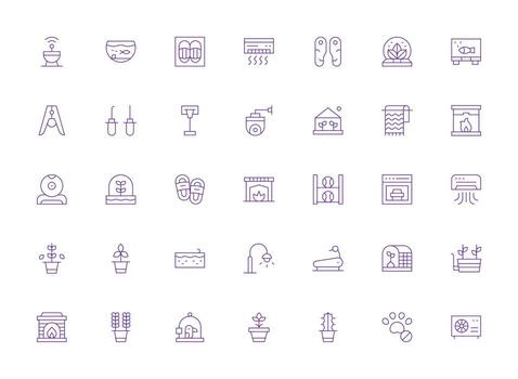 Indoor Design Icons featuring 35 in Light Line Style Simple Icons for Interface and Wireframes vector