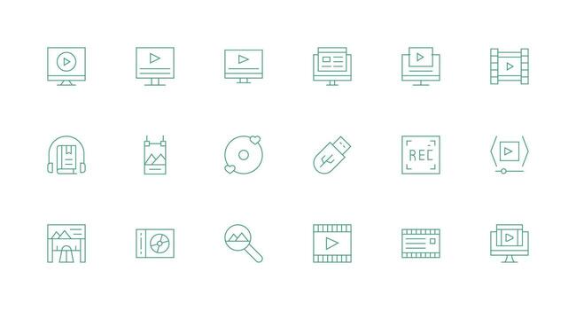 Digital Media featuring 18 Icons in Minimal Line Design Digital Icon Collection vector