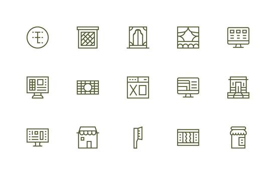 15 regular línea vectores para ventana tema sencillo íconos para interfaz y wireframes