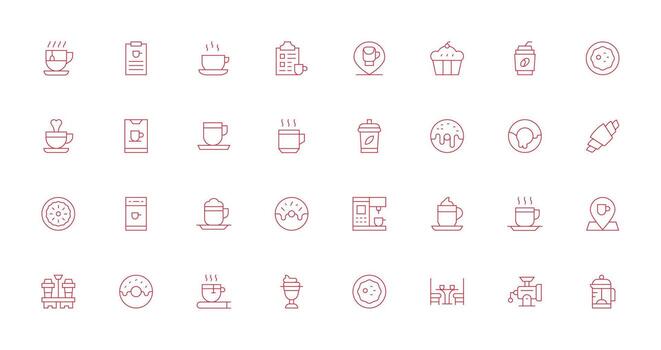32 Icons for Coffee Shop in Thin Line Format Simplified Icon Pack for Visual Tools vector