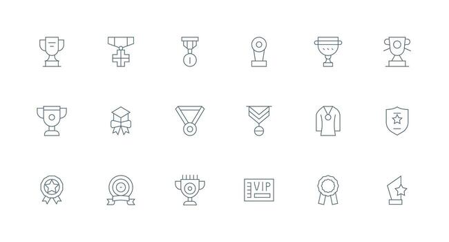 Recognition Award Visual Pack containing 18 Minimal Line Icons Complete Icon Set for Mobile Apps vector