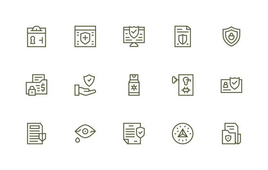 15 Protected Data Icons in Regular Line Aesthetic Complete Icon Set for Mobile Apps vector
