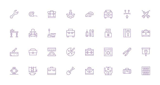 Tools including 32 Thin Line Illustrations Flat Icon Set vector