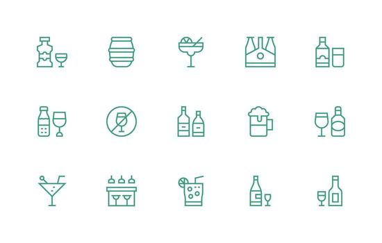 15 Alcohol Icons in Regular Line Aesthetic Balanced Icon Set for Functional Design vector