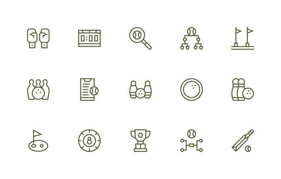 Tournament Design Icons featuring 15 in Regular Line Style Essential Icon Collection vector