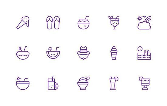 Summertime Design Icons featuring 15 in Regular Line Style Creative Icon Set vector