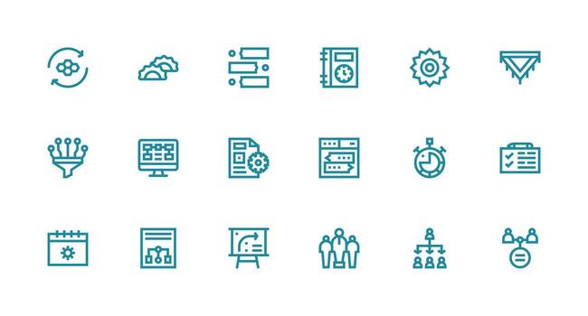 Workflow Design Icons featuring 18 in Strong Stroke Line Style Interface Icon Collection vector