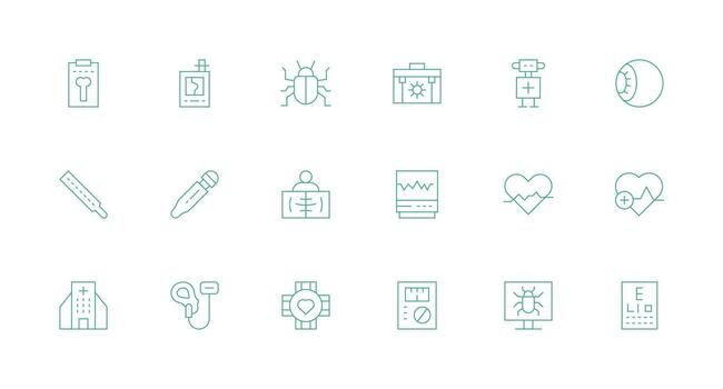 18 íconos para diagnóstico en mínimo línea formato ui icono conjunto vector