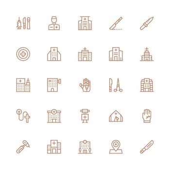 Surgery Design Icons featuring 25 in Medium Stroke Outline Style Fully Editable Icon Set for Web vector