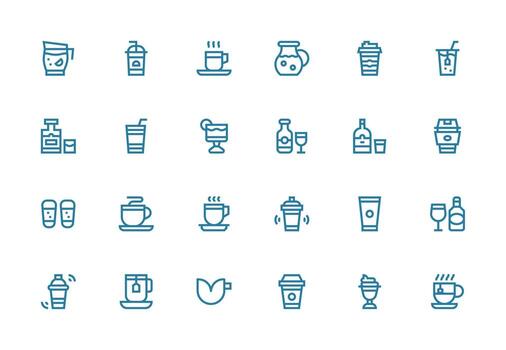 24 Icons for Drinkware in Thick Line Line Format Minimal Icon Set for Interface Projects vector