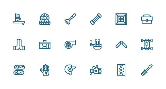 Mechanical Icon Set with 18 Strong Stroke Line Graphics Scalable Icons for All Themes vector