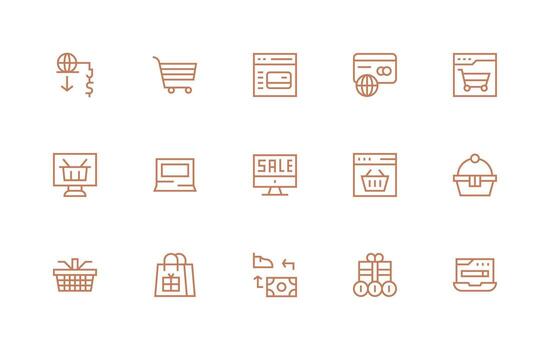 15 regular línea íconos para en línea compras gráficos ligero icono serie vector