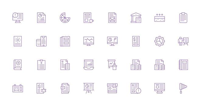Report Design Icons featuring 32 in Thin Line Style Pixel Perfect Icons for Modern Apps vector